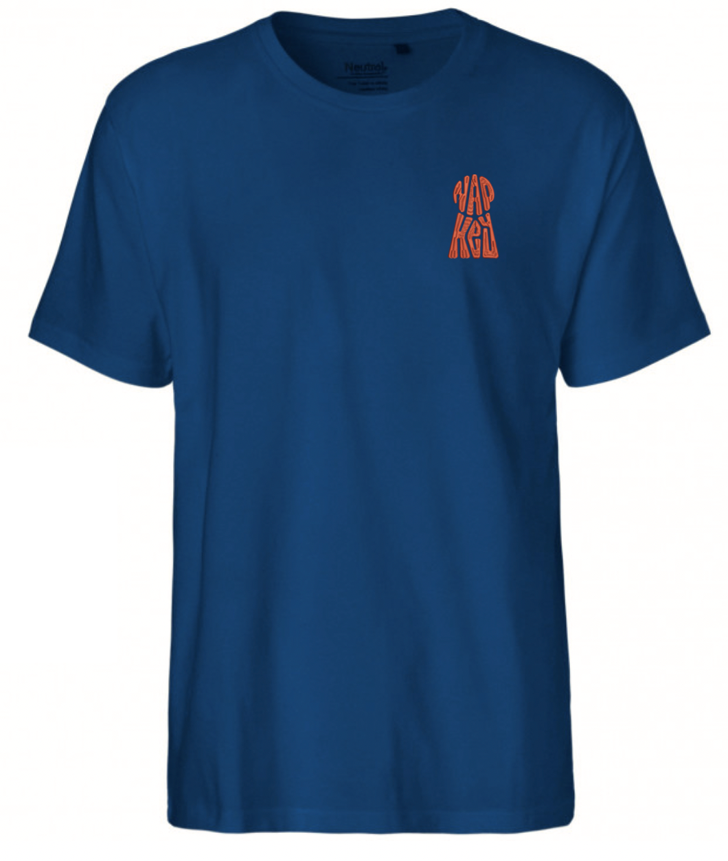 T-shirt bleu électrique brodé coeur logo Napkey orange