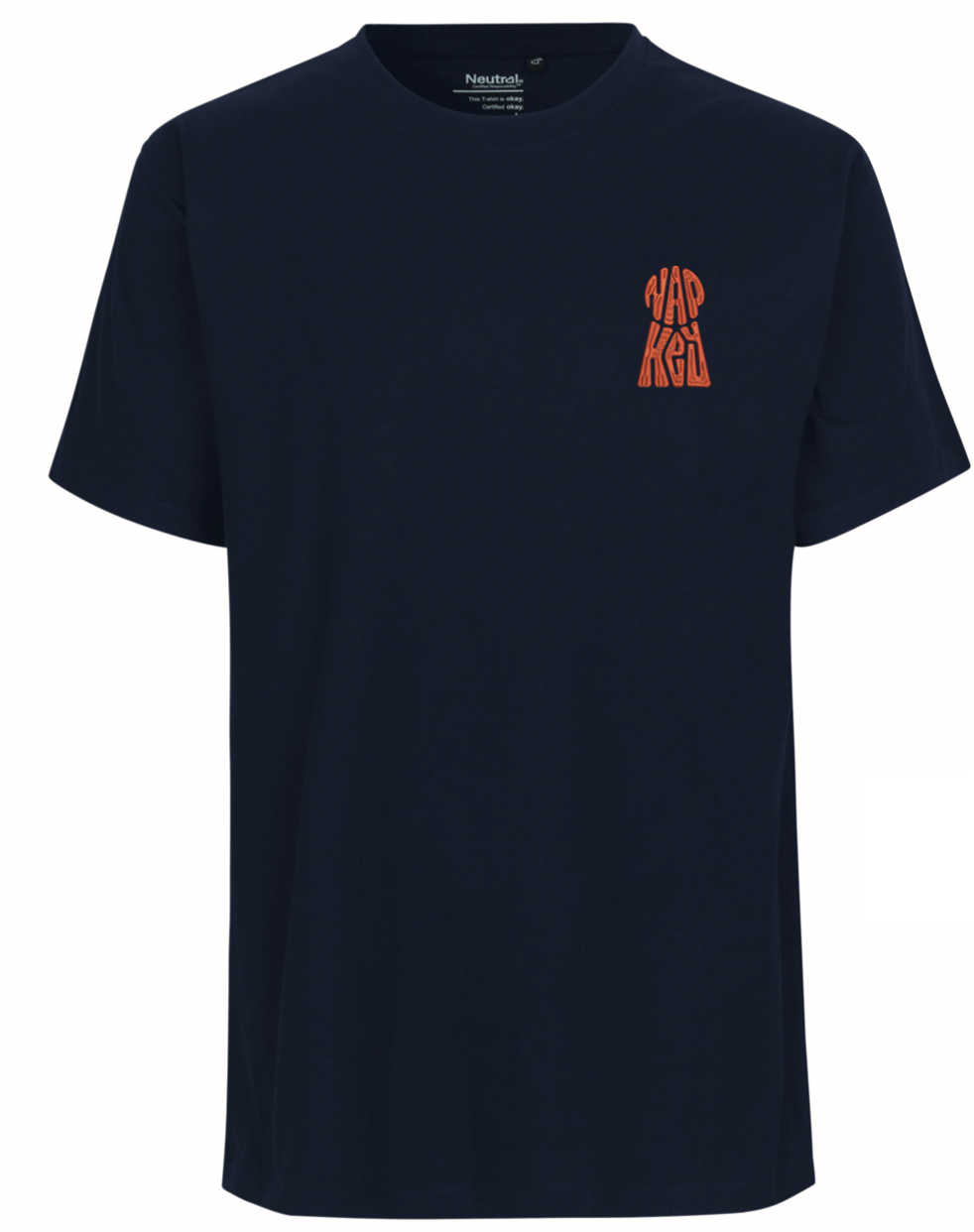 T-shirt bleu foncé brodé coeur logo Napkey orange